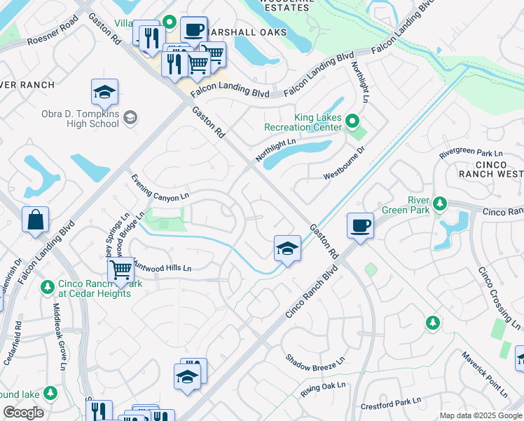 map of restaurants, bars, coffee shops, grocery stores, and more near 4502 Butler Springs Lane in Katy