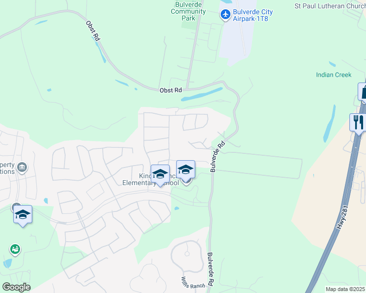 map of restaurants, bars, coffee shops, grocery stores, and more near 29073 Bulverde Road in San Antonio