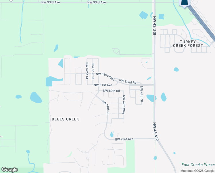 map of restaurants, bars, coffee shops, grocery stores, and more near 5017 Northwest 81st Avenue in Gainesville