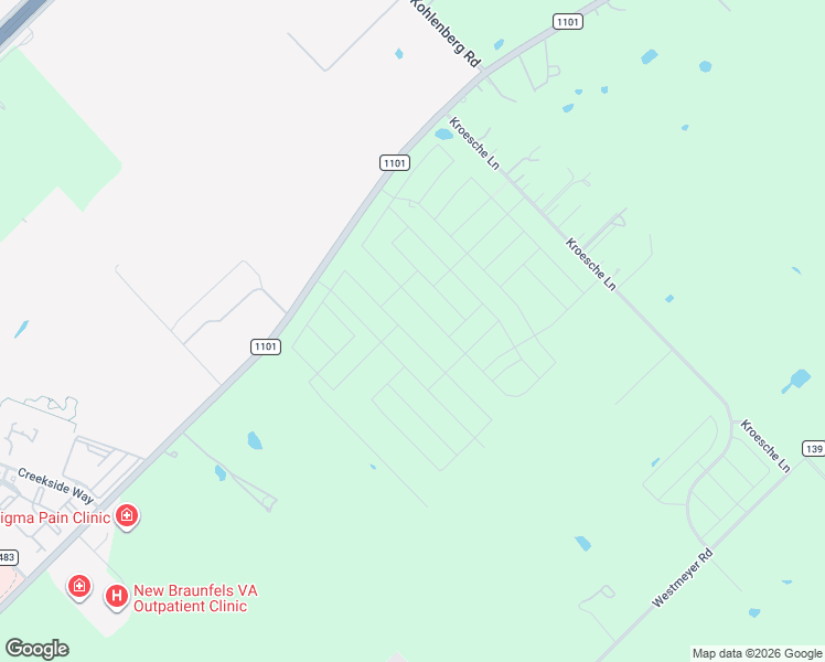 map of restaurants, bars, coffee shops, grocery stores, and more near 2912 Farm to Market Road 1101 in New Braunfels