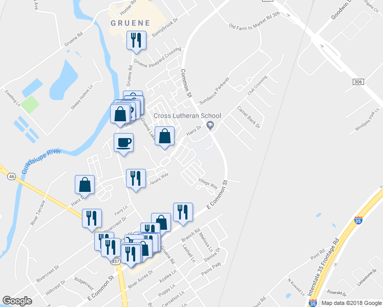map of restaurants, bars, coffee shops, grocery stores, and more near 2038 Cotton Boulevard in New Braunfels