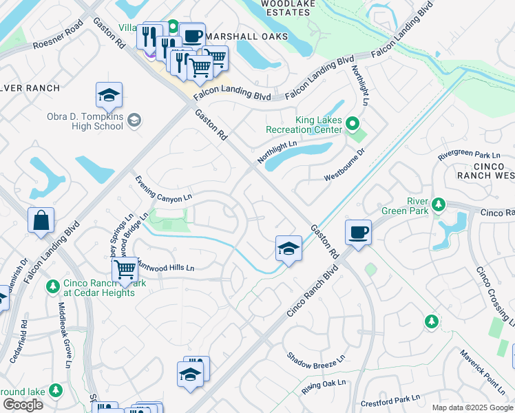 map of restaurants, bars, coffee shops, grocery stores, and more near 4502 Butler Springs Lane in Katy