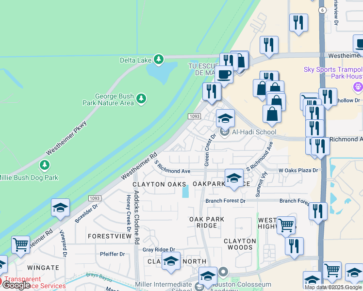 map of restaurants, bars, coffee shops, grocery stores, and more near 2 Caseta Drive in Houston
