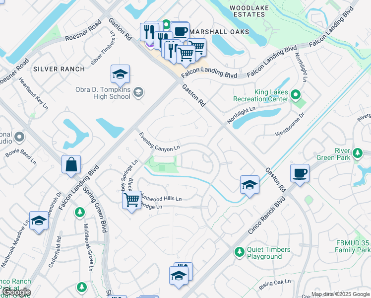 map of restaurants, bars, coffee shops, grocery stores, and more near 4427 Wellington Grove Lane in Katy