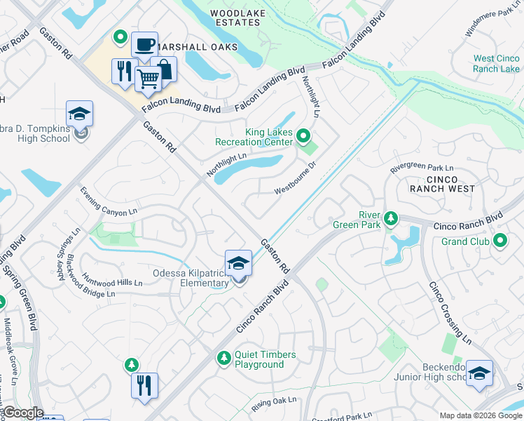 map of restaurants, bars, coffee shops, grocery stores, and more near 25942 Ravenside Drive in Katy