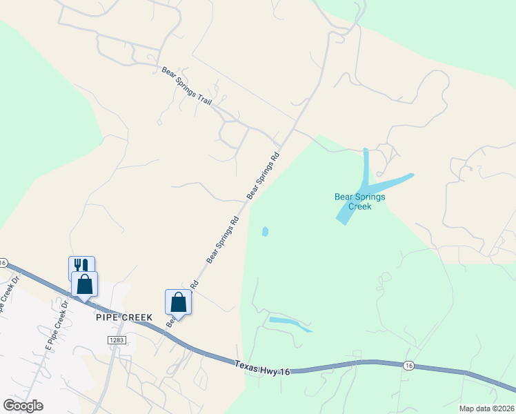 map of restaurants, bars, coffee shops, grocery stores, and more near 18503 Texas 16 in Pipe Creek