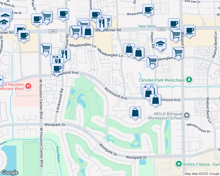 map of restaurants, bars, coffee shops, grocery stores, and more near 11511 Royal Ivory Crossing in Houston
