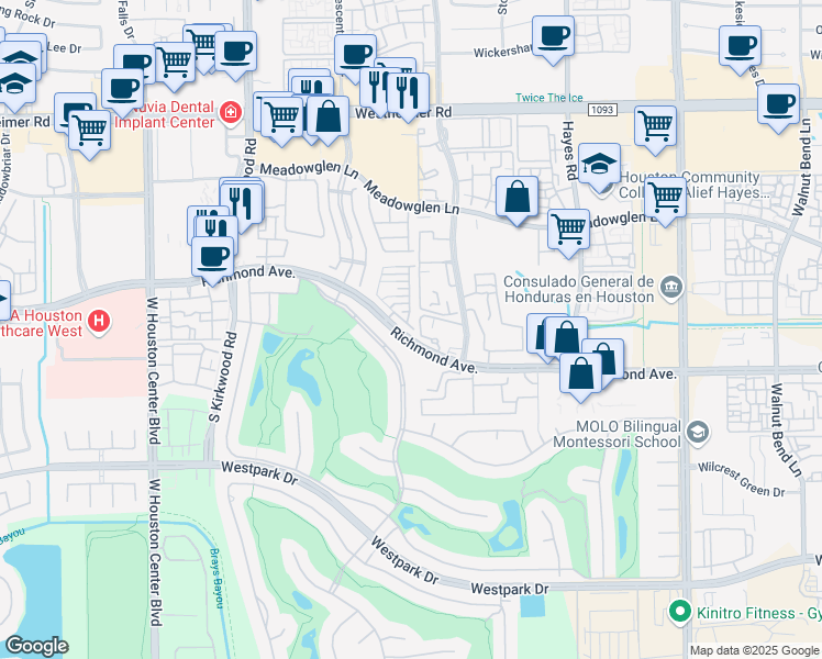 map of restaurants, bars, coffee shops, grocery stores, and more near 11511 Royal Ivory Crossing in Houston