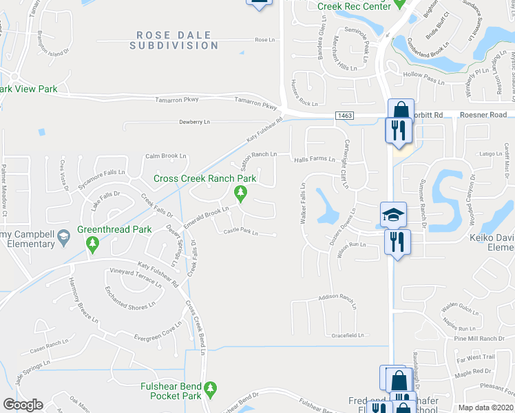 map of restaurants, bars, coffee shops, grocery stores, and more near 3618 Long Flower Court in Fulshear