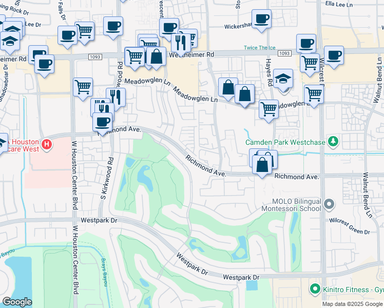 map of restaurants, bars, coffee shops, grocery stores, and more near 11527 Royal Ivory Crossing in Houston
