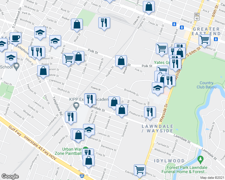 map of restaurants, bars, coffee shops, grocery stores, and more near 1017 Hackney Street in Houston