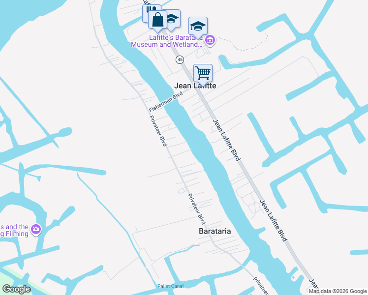 map of restaurants, bars, coffee shops, grocery stores, and more near 2783 Privateer Boulevard in Barataria