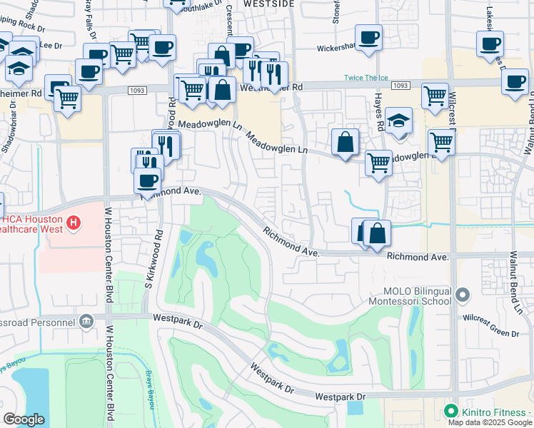 map of restaurants, bars, coffee shops, grocery stores, and more near 11600 Royal Ivory Crossing in Houston