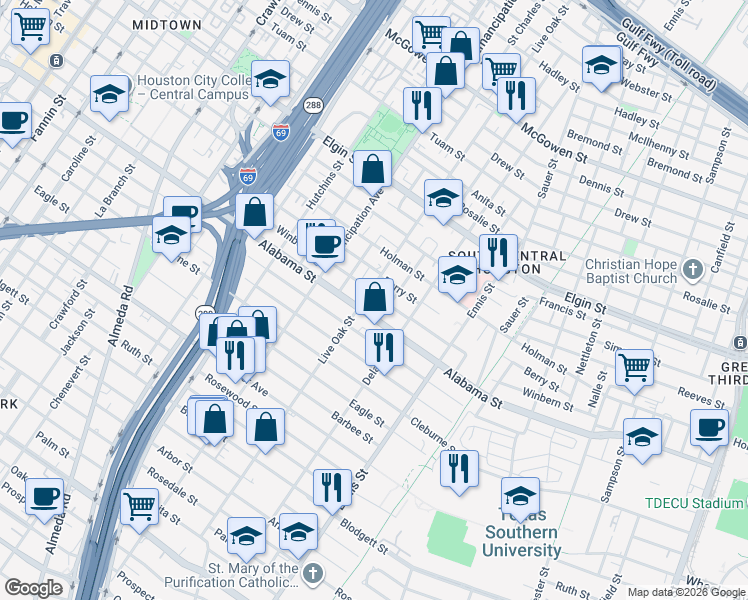map of restaurants, bars, coffee shops, grocery stores, and more near 2602 Winbern Street in Houston