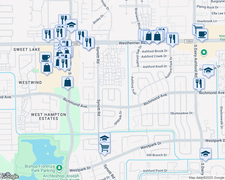map of restaurants, bars, coffee shops, grocery stores, and more near 2802 Stone Way Dr in Houston