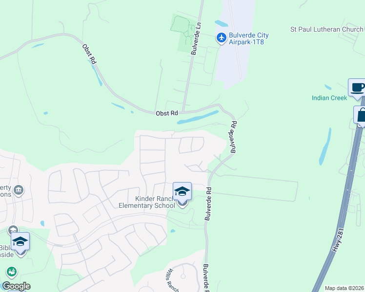 map of restaurants, bars, coffee shops, grocery stores, and more near 29073 Bulverde Rd in San Antonio