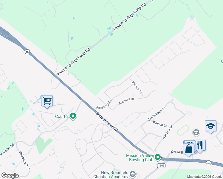 map of restaurants, bars, coffee shops, grocery stores, and more near 242 Allemania Drive in New Braunfels