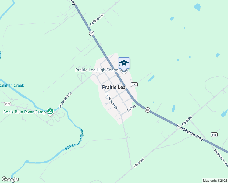 map of restaurants, bars, coffee shops, grocery stores, and more near 200 Mustang Street in Prairie Lea