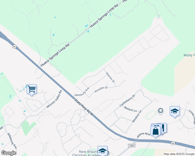 map of restaurants, bars, coffee shops, grocery stores, and more near in New Braunfels