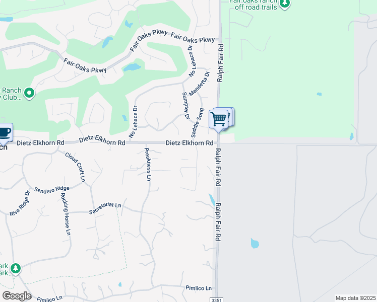 map of restaurants, bars, coffee shops, grocery stores, and more near 7286 Dietz Elkhorn Road in Fair Oaks Ranch