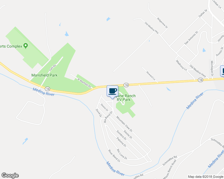 map of restaurants, bars, coffee shops, grocery stores, and more near 214 River Bend Road in Bandera