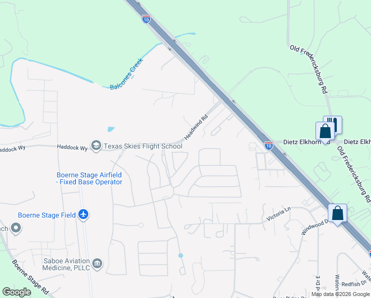 map of restaurants, bars, coffee shops, grocery stores, and more near 9926 Barefoot Way in Boerne