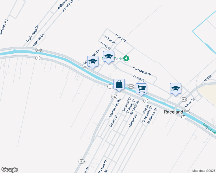 map of restaurants, bars, coffee shops, grocery stores, and more near 101 Wilson Street in Raceland
