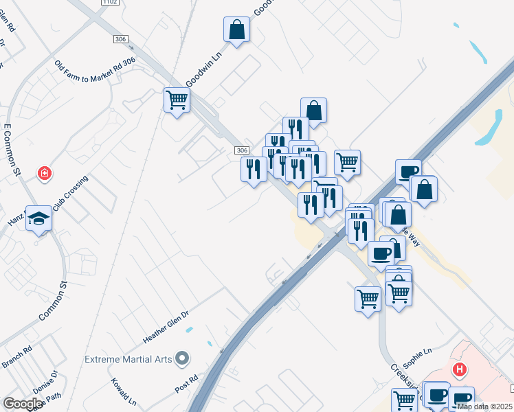 map of restaurants, bars, coffee shops, grocery stores, and more near 311 Farm to Market Road 306 in New Braunfels