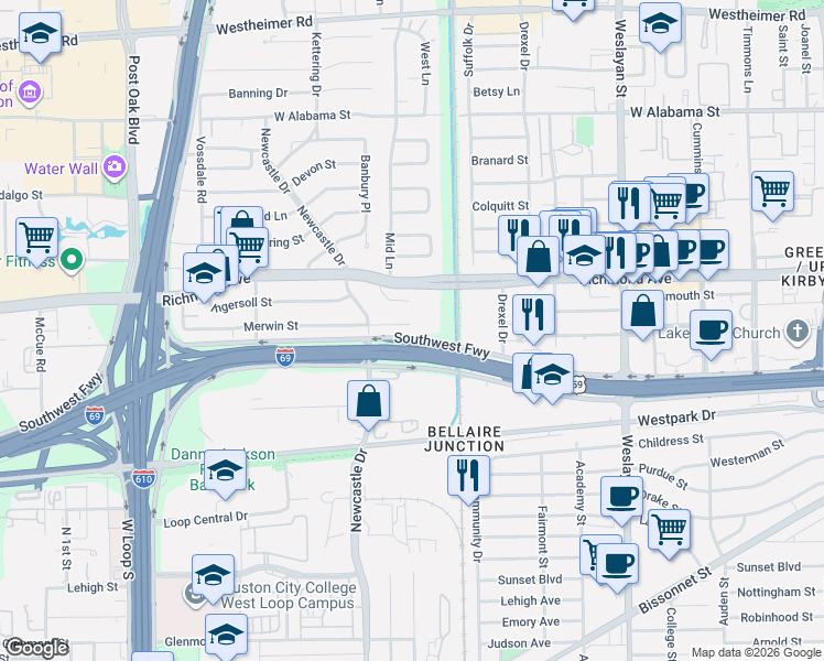 map of restaurants, bars, coffee shops, grocery stores, and more near 4403 Ingersoll Street in Houston