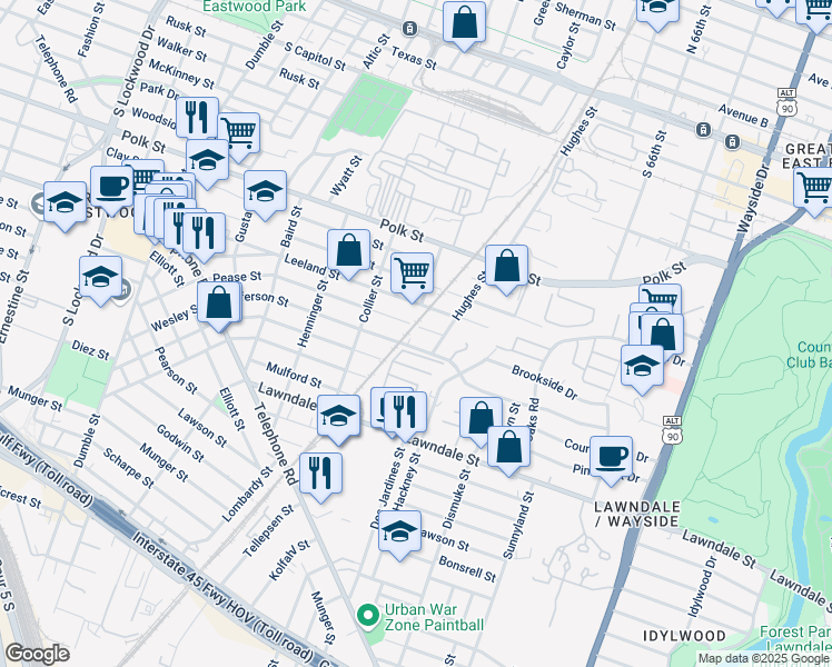 map of restaurants, bars, coffee shops, grocery stores, and more near 5337 Pease Street in Houston