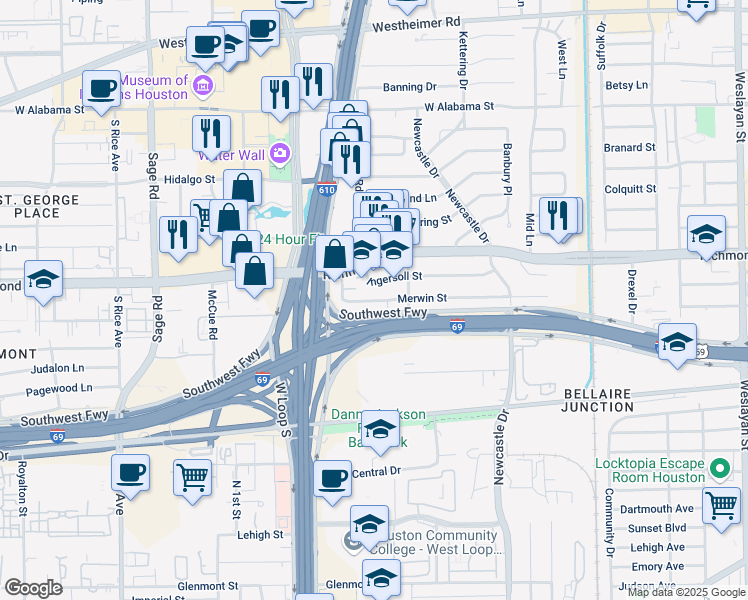map of restaurants, bars, coffee shops, grocery stores, and more near 4723 Ingersoll Street in Houston