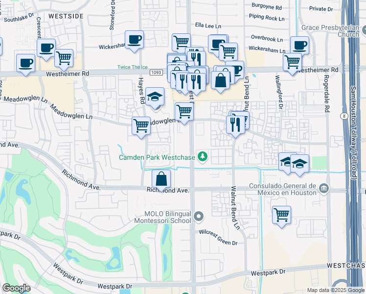 map of restaurants, bars, coffee shops, grocery stores, and more near 3000 Wilcrest Drive in Houston