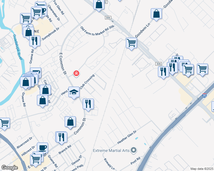 map of restaurants, bars, coffee shops, grocery stores, and more near 1984 Sandpiper Drive in New Braunfels