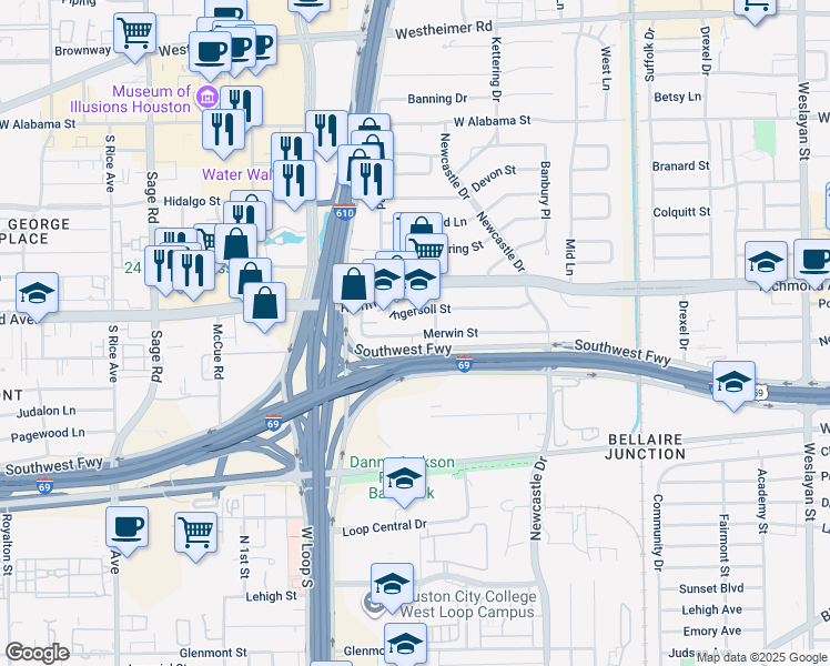 map of restaurants, bars, coffee shops, grocery stores, and more near 4723 Ingersoll Street in Houston