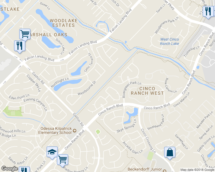 map of restaurants, bars, coffee shops, grocery stores, and more near 25606 Foster Bridge Lane in Katy