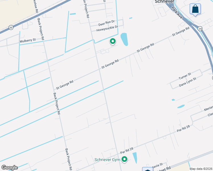 map of restaurants, bars, coffee shops, grocery stores, and more near 424-426 Main Project Road in Schriever