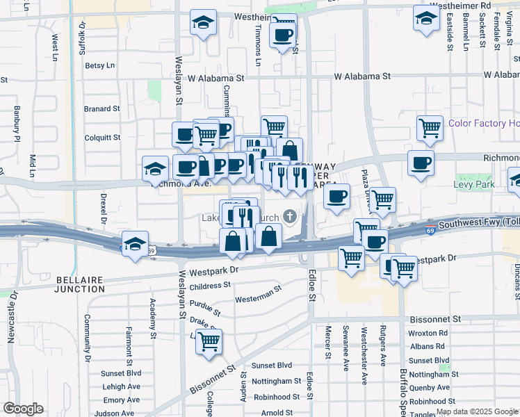 map of restaurants, bars, coffee shops, grocery stores, and more near 10 East Greenway Plaza in Houston