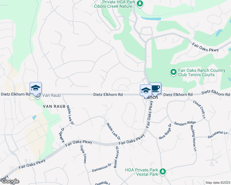 map of restaurants, bars, coffee shops, grocery stores, and more near 8519 Northview Pass in Boerne