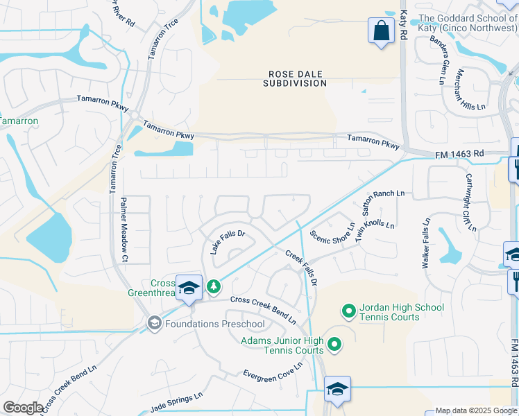 map of restaurants, bars, coffee shops, grocery stores, and more near 3418 Auburn Creek Circle in Fulshear