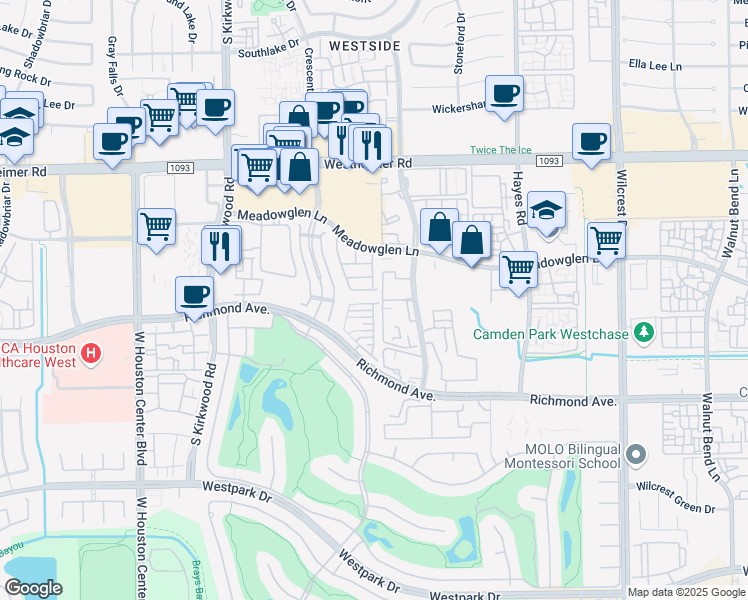 map of restaurants, bars, coffee shops, grocery stores, and more near 11506 Royal Plain Avenue in Houston