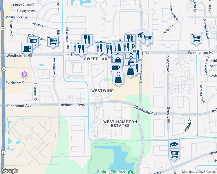 map of restaurants, bars, coffee shops, grocery stores, and more near 2919 Shadow Trail Dr in Houston