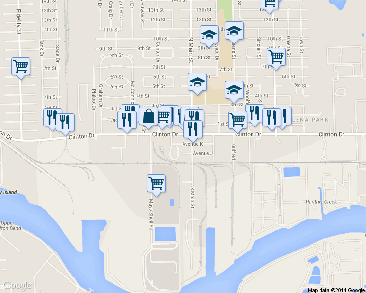 map of restaurants, bars, coffee shops, grocery stores, and more near 1910 Avenue K in Galena Park