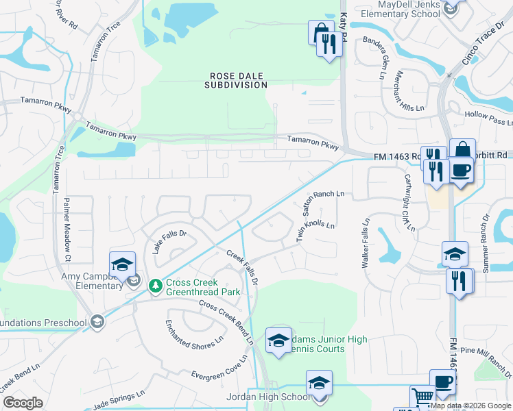 map of restaurants, bars, coffee shops, grocery stores, and more near 28118 Long Mill Lane in Fulshear