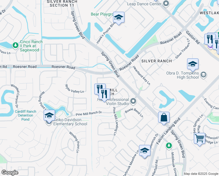 map of restaurants, bars, coffee shops, grocery stores, and more near 26506 Forest Pine Lane in Katy