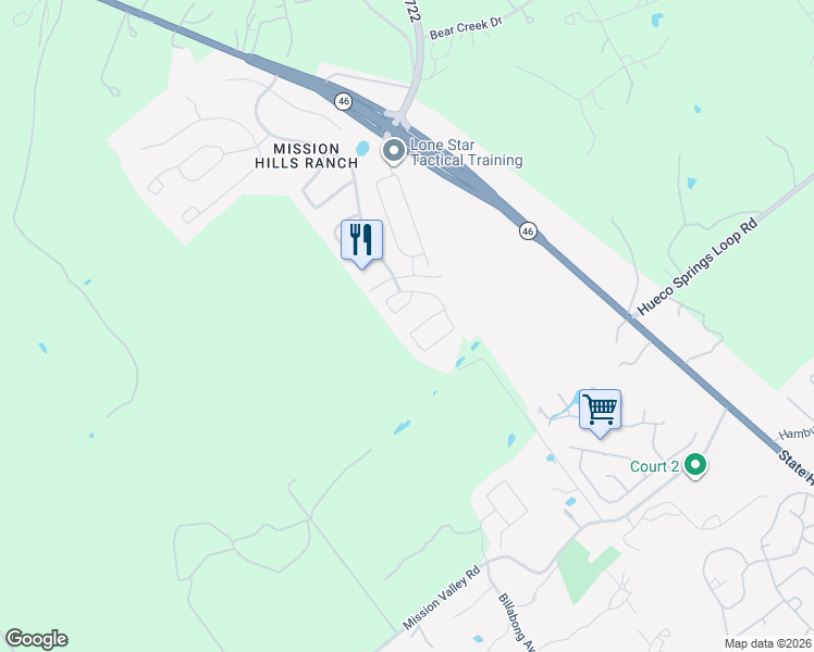 map of restaurants, bars, coffee shops, grocery stores, and more near 3125 Rosario Lane in New Braunfels