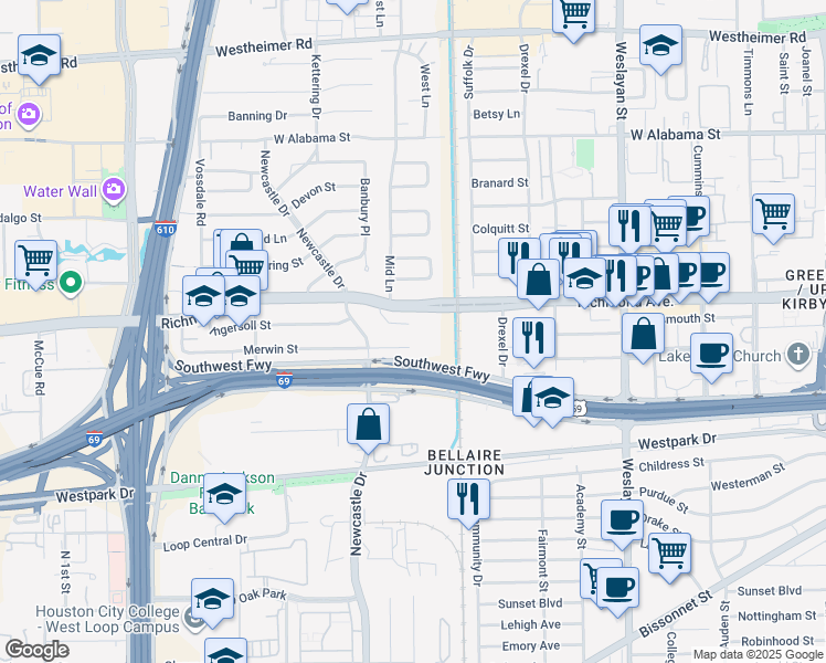map of restaurants, bars, coffee shops, grocery stores, and more near 4403 Ingersoll Street in Houston