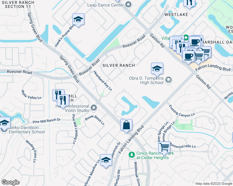 map of restaurants, bars, coffee shops, grocery stores, and more near 26218 Halbrook Glen Lane in Katy