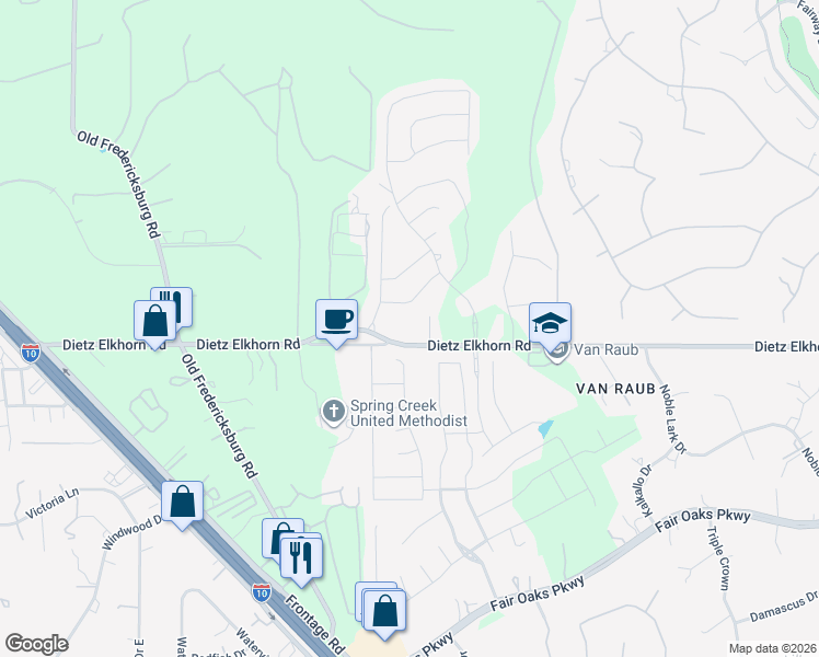 map of restaurants, bars, coffee shops, grocery stores, and more near 9031 Dietz Elkhorn Road in Boerne