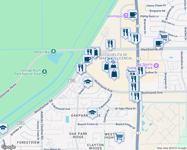 map of restaurants, bars, coffee shops, grocery stores, and more near in Houston