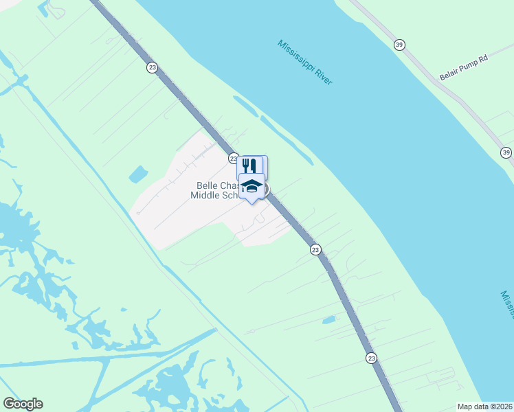 map of restaurants, bars, coffee shops, grocery stores, and more near 13504 Louisiana 23 in Belle Chasse